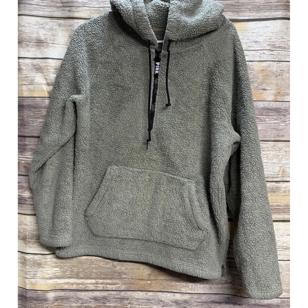 Victoria's‎ Secret PINK Sherpa Fleece Green Pullover Hoodie Women's Small